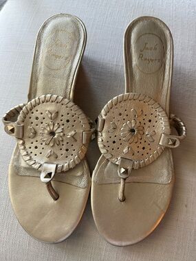 Jack Rogers Gold Leather Miller Sandals - Metallic Gold Slip-On Thong